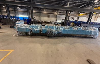 Roll forming machine wrapped for shipment from China